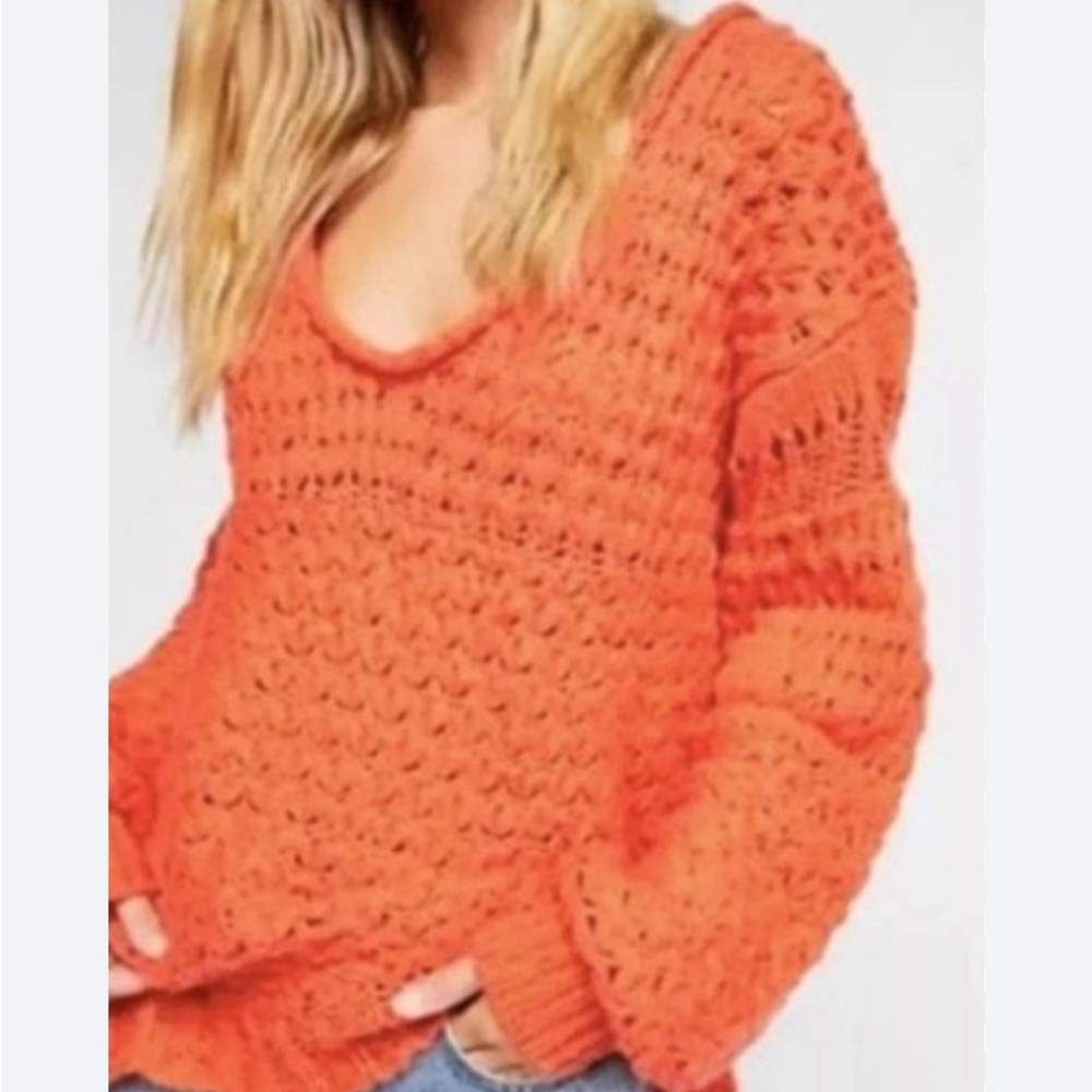 Free People Vibrant Orange V-Neck Sweater